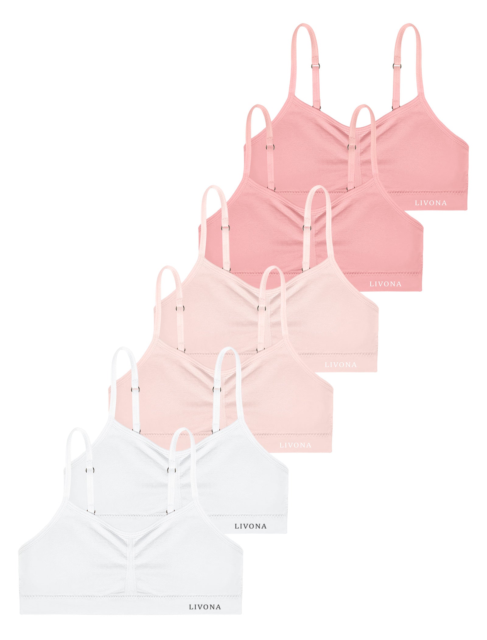 Livona 6 Pack Popular Girls Padded Training Bra Pack – Crop Cami Training Bras for Girls,Seamless Bra Design with Removable Padding