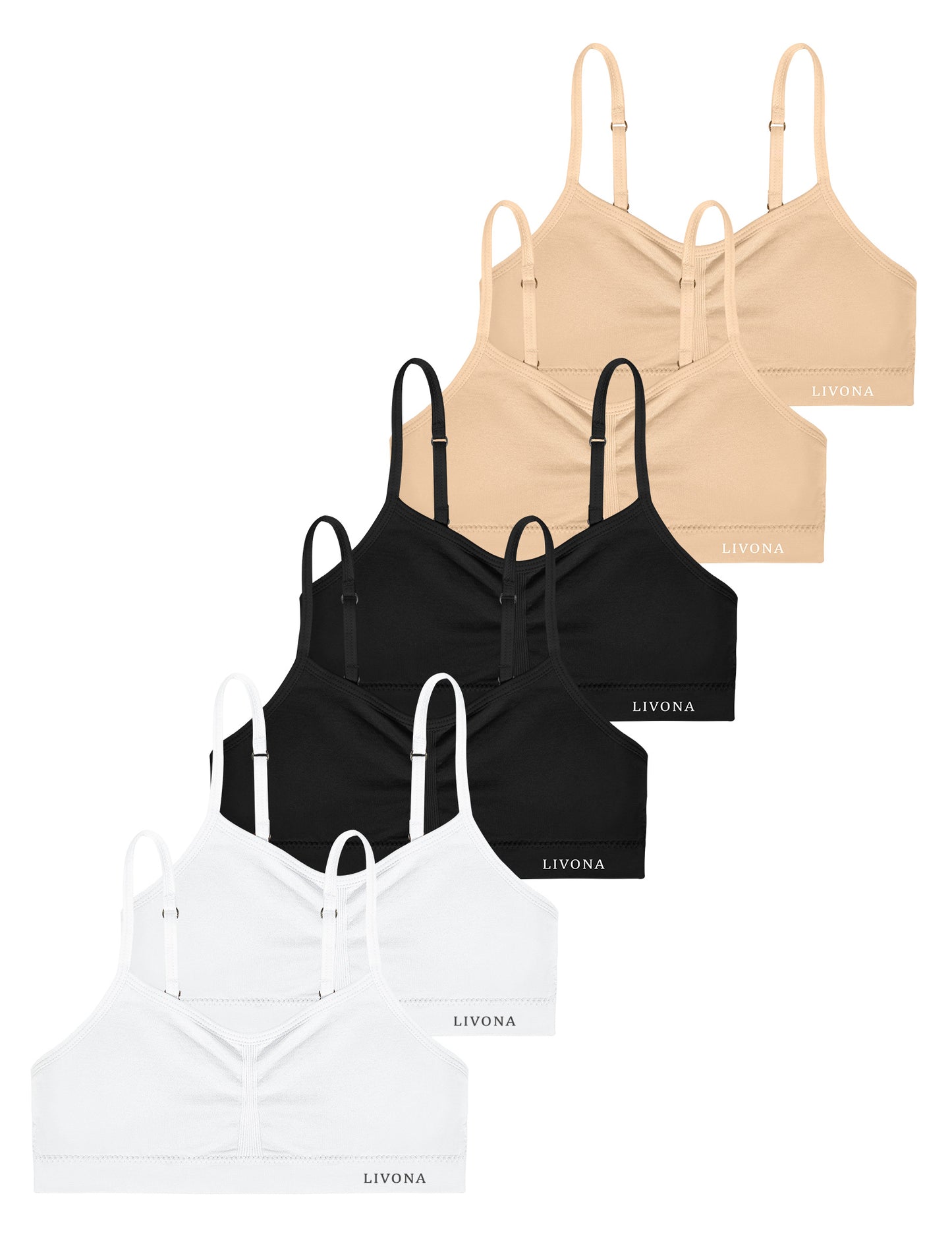 Livona 6 Pack Popular Girls Padded Training Bra Pack – Crop Cami Training Bras for Girls,Seamless Bra Design with Removable Padding