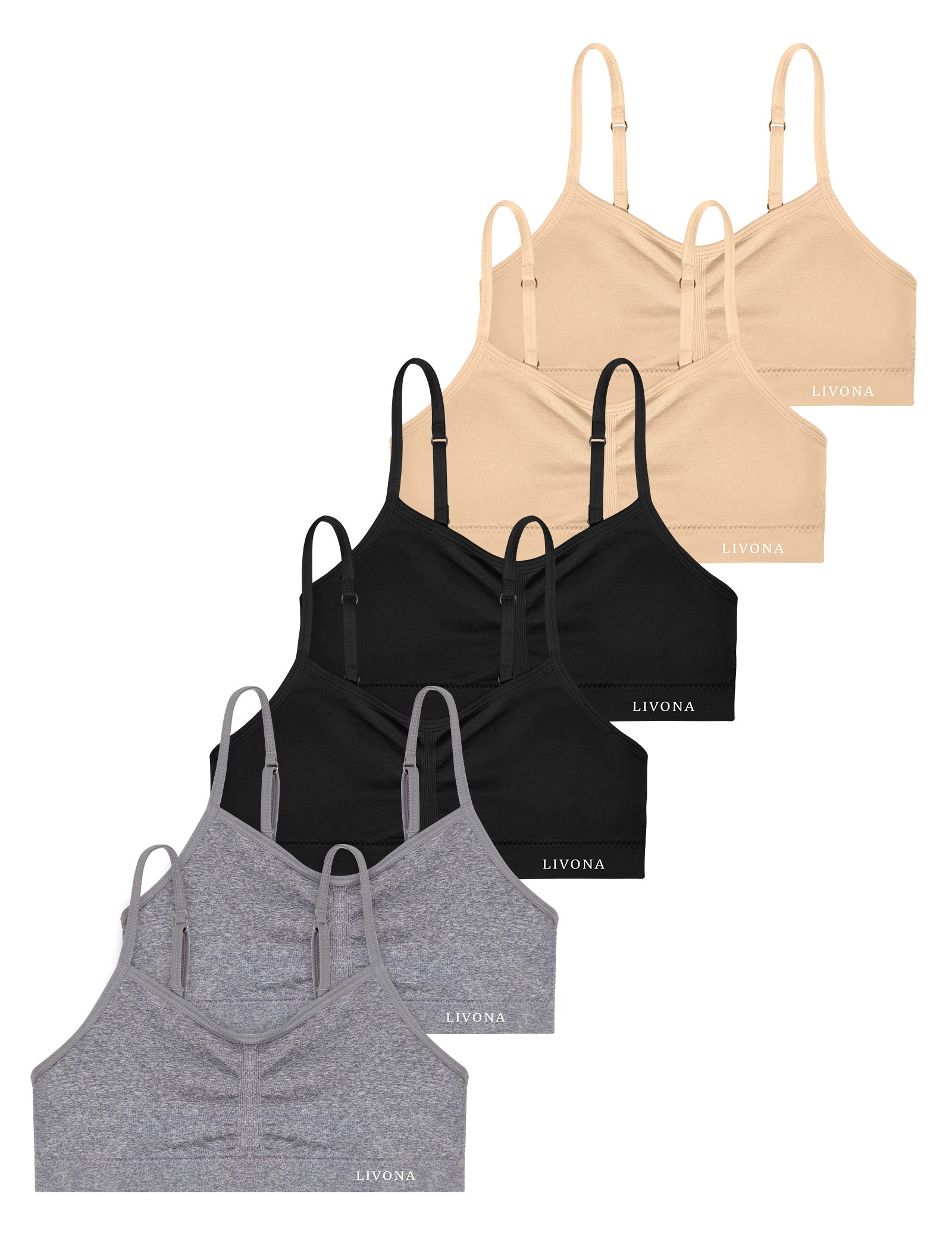 Livona 6 Pack Popular Girls Padded Training Bra Pack – Crop Cami Training Bras for Girls,Seamless Bra Design with Removable Padding