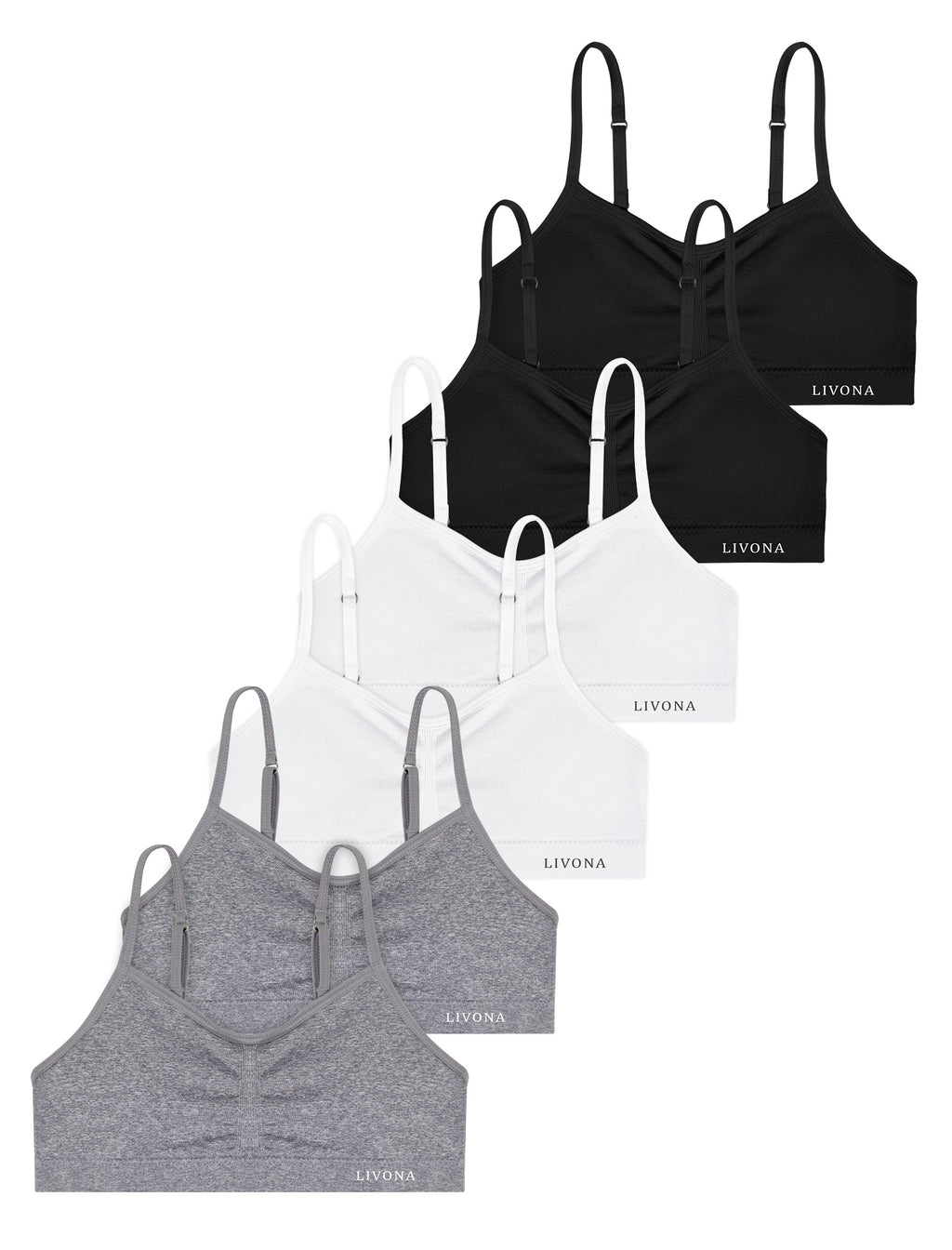 Livona 6 Pack Popular Girls Padded Training Bra Pack – Crop Cami Training Bras for Girls,Seamless Bra Design with Removable Padding