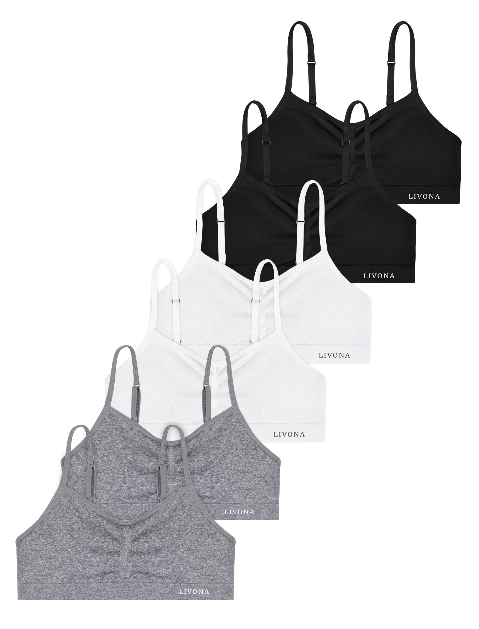 Livona 6 Pack Popular Girls Padded Training Bra Pack – Crop Cami Training Bras for Girls,Seamless Bra Design with Removable Padding