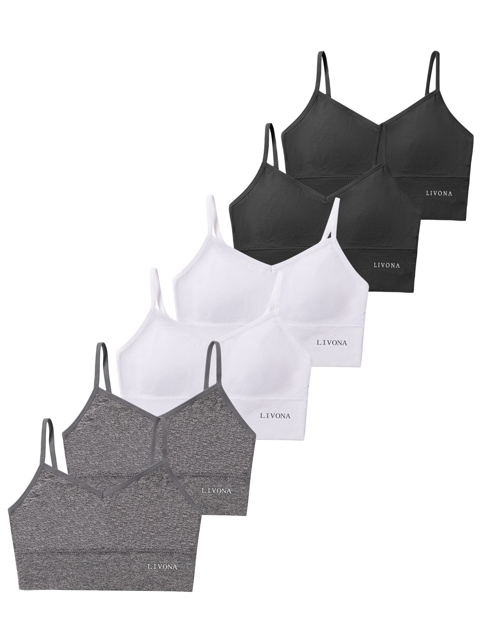 Livona 6 Pack Training Bras for Girls-Sports Bra, Fitness Bra, Padded Everyday Bra Bralette,Crop Cami Tank Top (6-14)