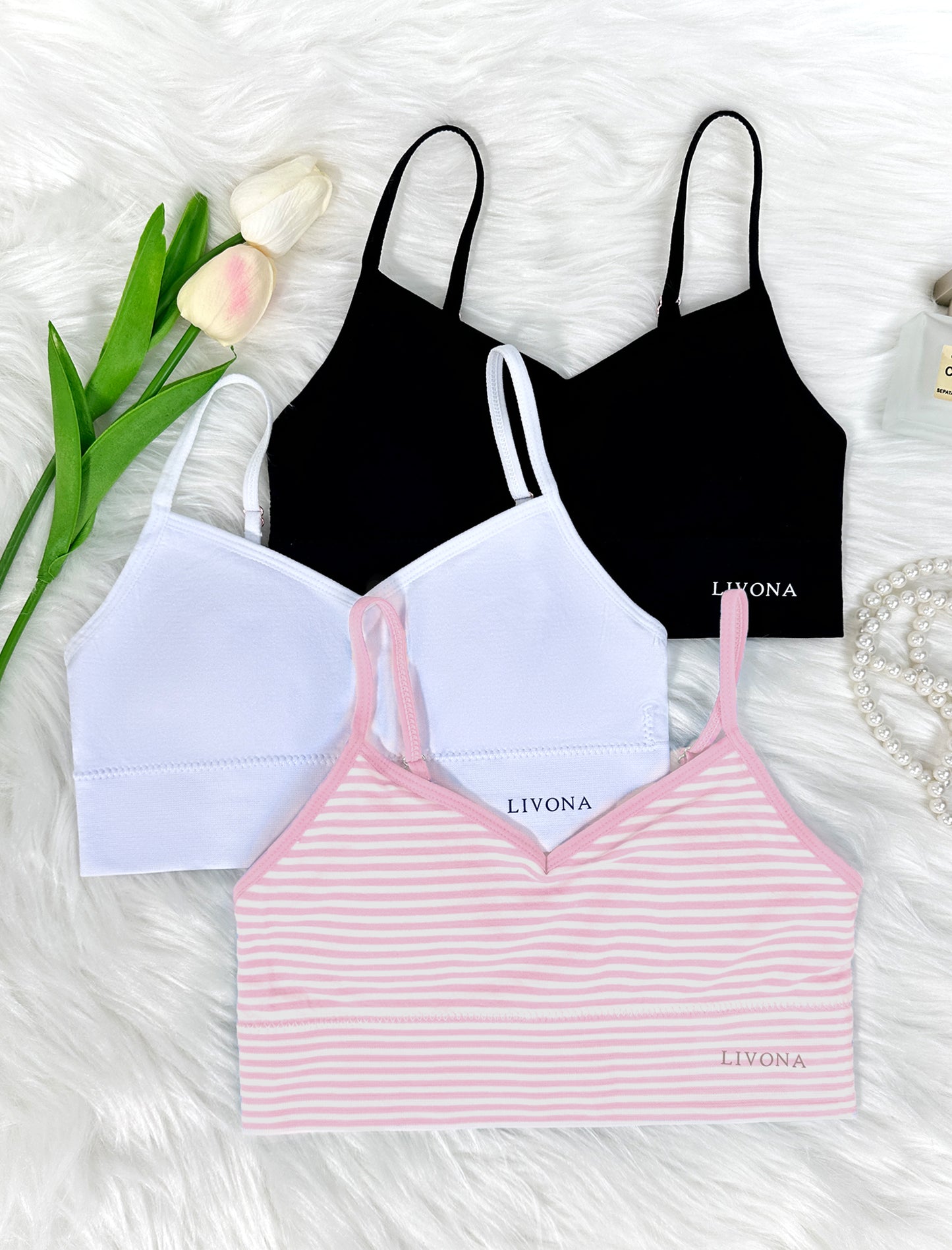 Livona 6 Pack Training Bras for Girls-Sports Bra, Fitness Bra, Padded Everyday Bra Bralette,Crop Cami Tank Top (6-14)