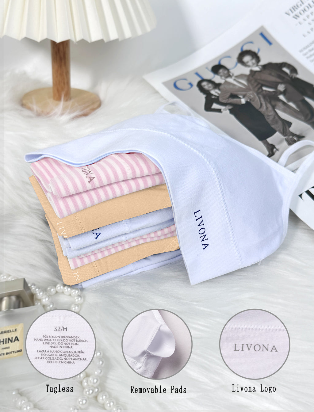 Livona 3 Pack Training Bras for Girls-Sports Bra, Fitness Bra, Padded Everyday Bra Bralette,Crop Cami Tank Top (6-14)