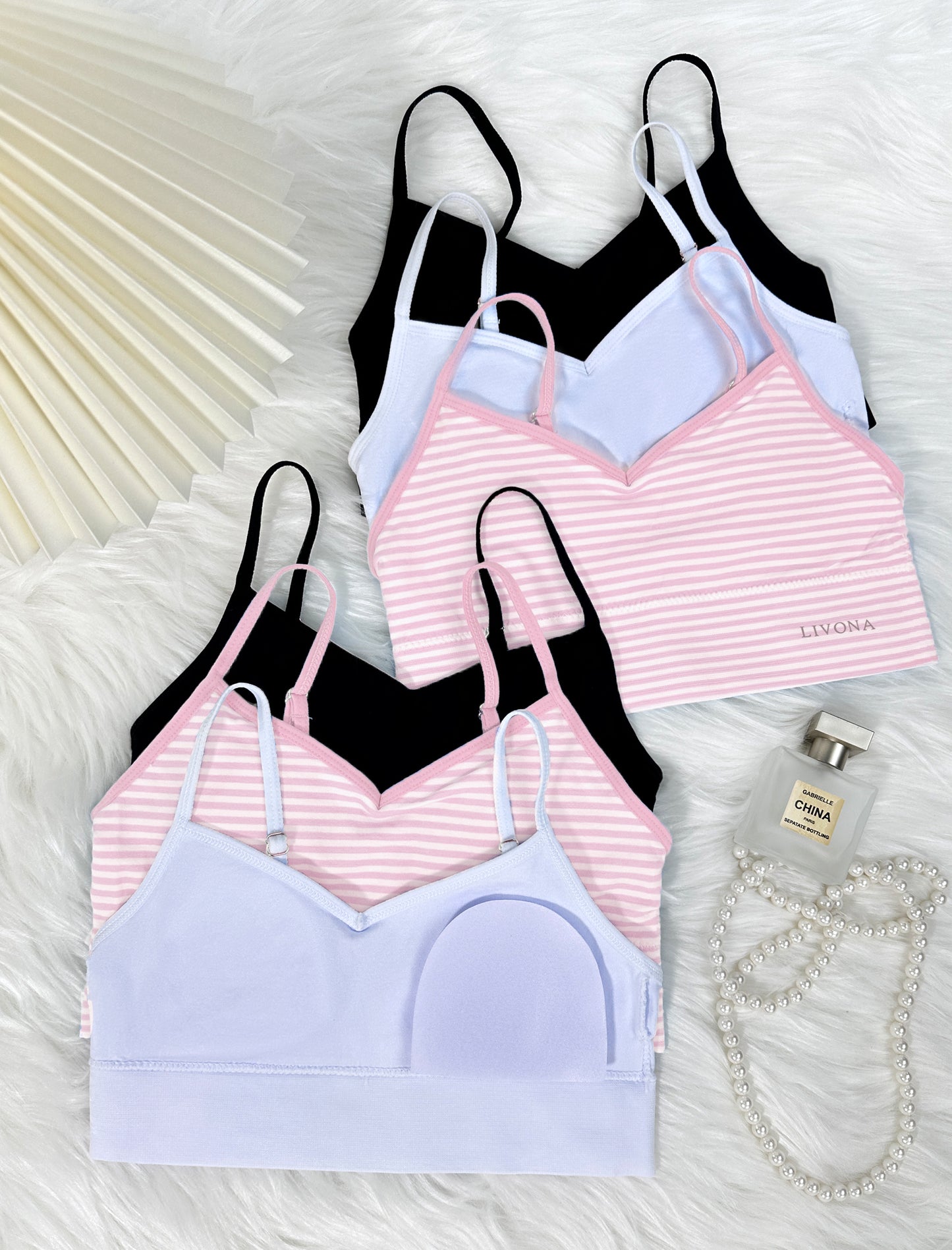 Livona 6 Pack Training Bras for Girls-Sports Bra, Fitness Bra, Padded Everyday Bra Bralette,Crop Cami Tank Top (6-14)