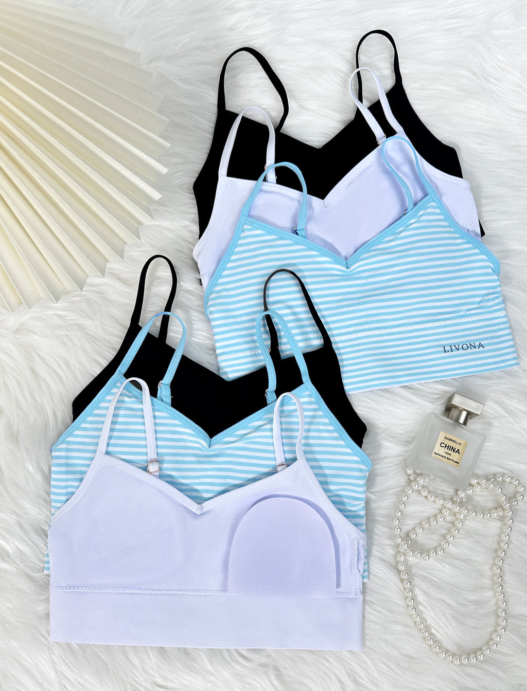 Livona 6 Pack Training Bras for Girls-Sports Bra, Fitness Bra, Padded Everyday Bra Bralette,Crop Cami Tank Top (6-14)