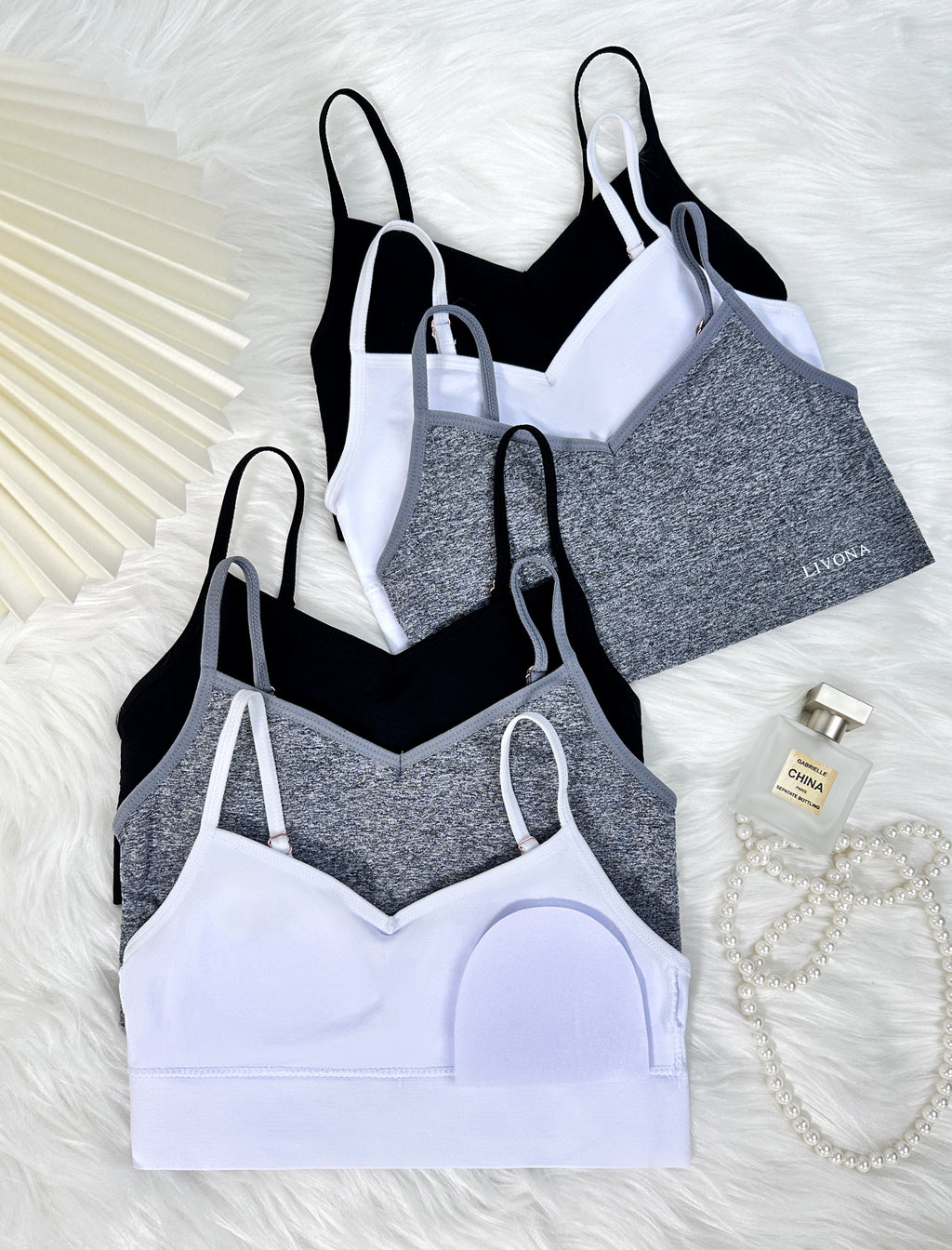 Livona 6 Pack Training Bras for Girls-Sports Bra, Fitness Bra, Padded Everyday Bra Bralette,Crop Cami Tank Top (6-14)