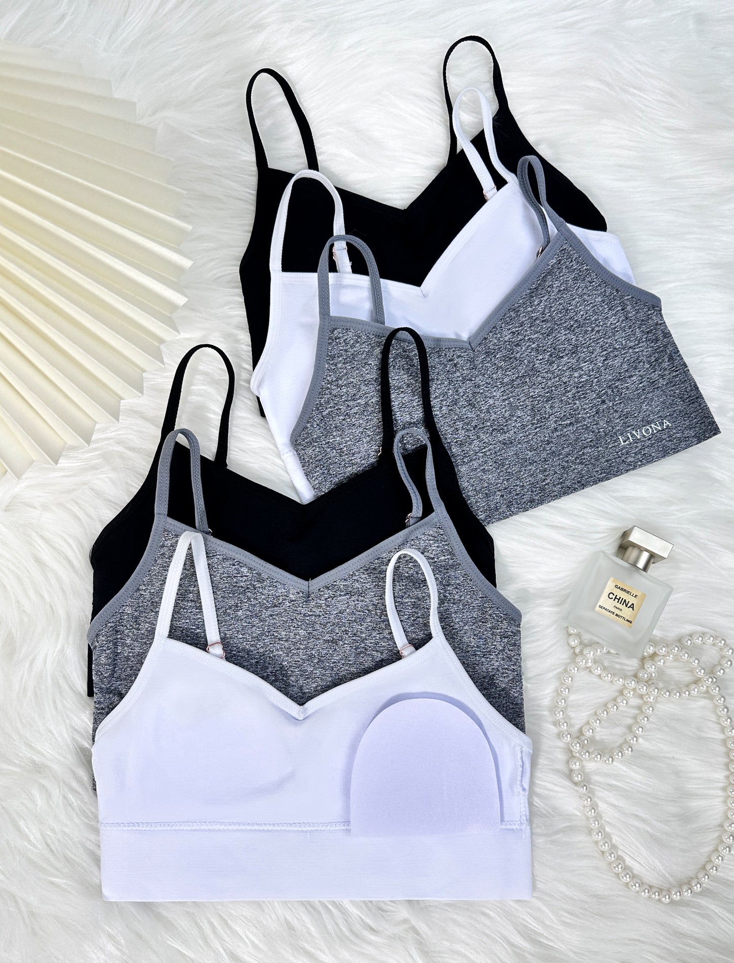 Livona 6 Pack Training Bras for Girls-Sports Bra, Fitness Bra, Padded Everyday Bra Bralette,Crop Cami Tank Top (6-14)