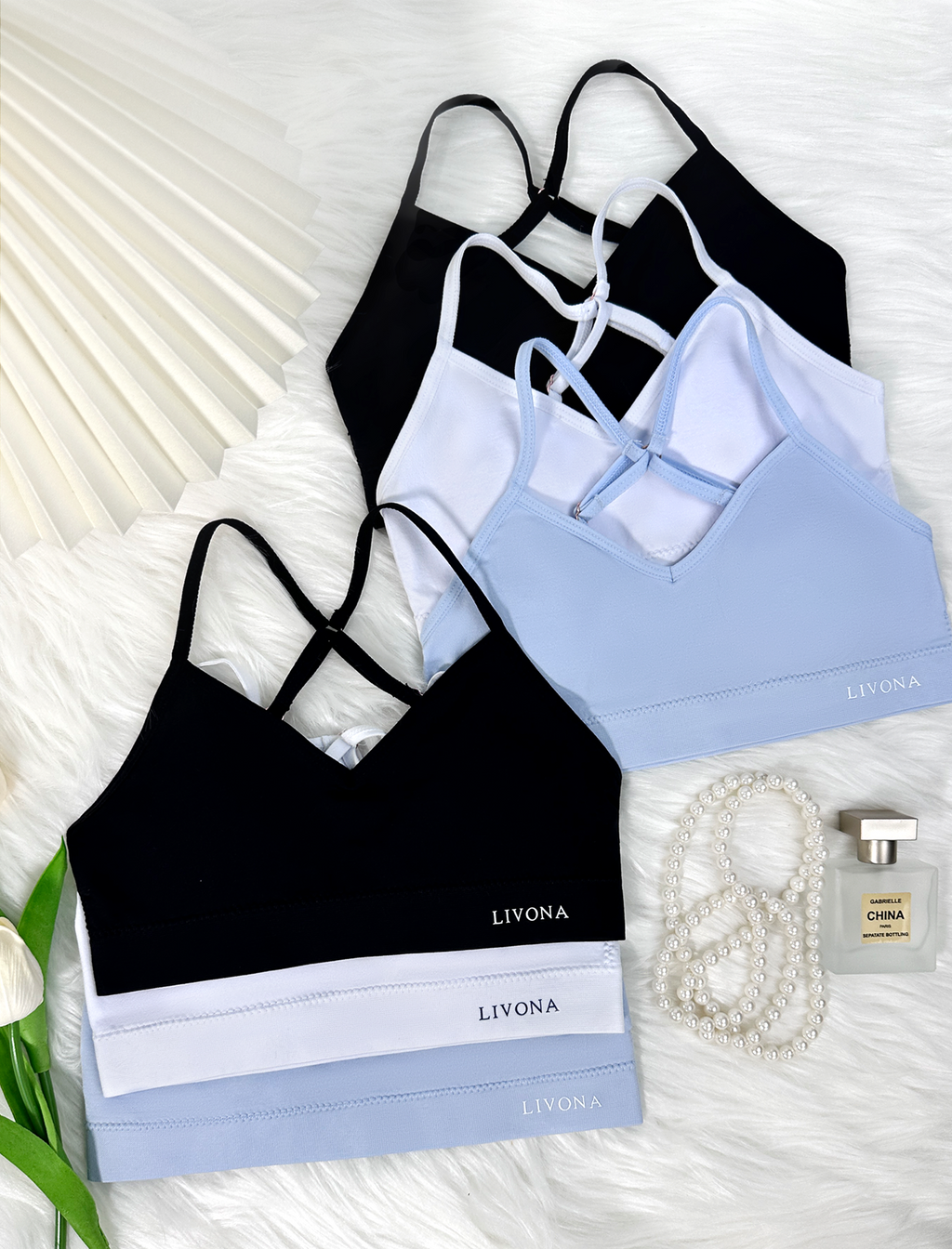 Livona Racerback Training Bra for Girls- 3 Pack Seamless Sports Bra, Padded Everyday Bra Bralette,Crop Cami Tank Top (6-14)