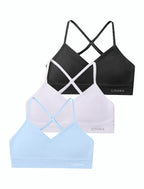 Livona Racerback Training Bra for Girls- 3 Pack Seamless Sports Bra, Padded Everyday Bra Bralette,Crop Cami Tank Top (6-14)