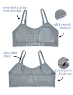Livona 3 Pack Training Bras for Girls-Sports Bra for Teen Ribbed Wireless Bralette Fitness Padded Crop Cami Tank Top(6-14)