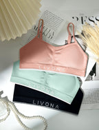 Livona 3 Pack Training Bras for Girls-Sports Bra for Teen Ribbed Wireless Bralette Fitness Padded Crop Cami Tank Top(6-14)