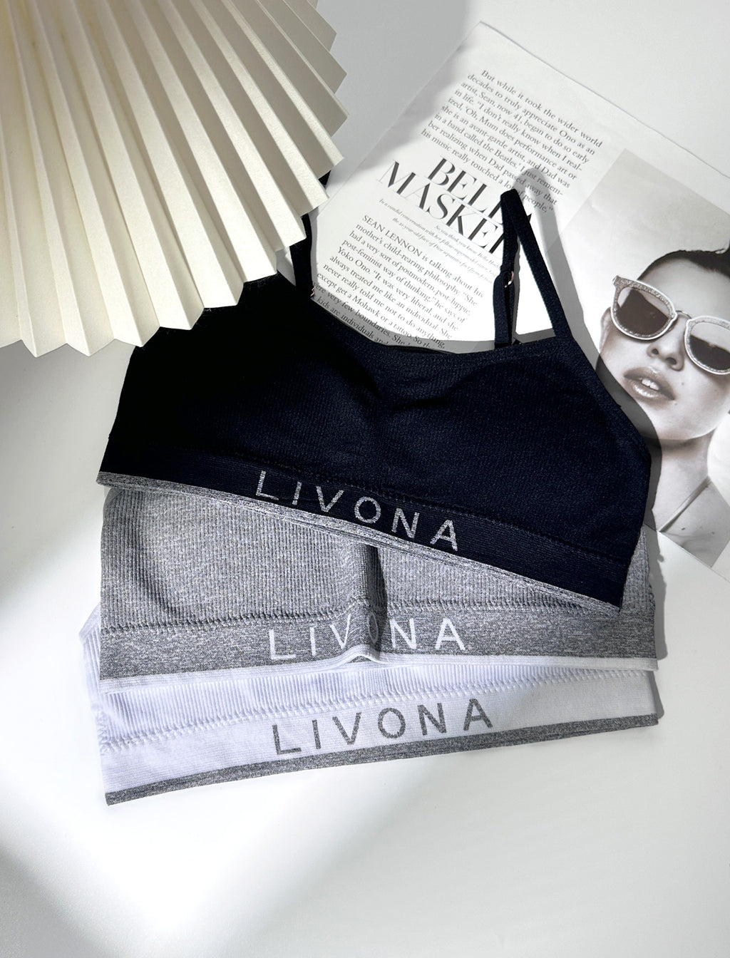 Livona 3 Pack Training Bras for Girls-Sports Bra for Teen Ribbed Wireless Bralette Fitness Padded Crop Cami Tank Top(6-14)
