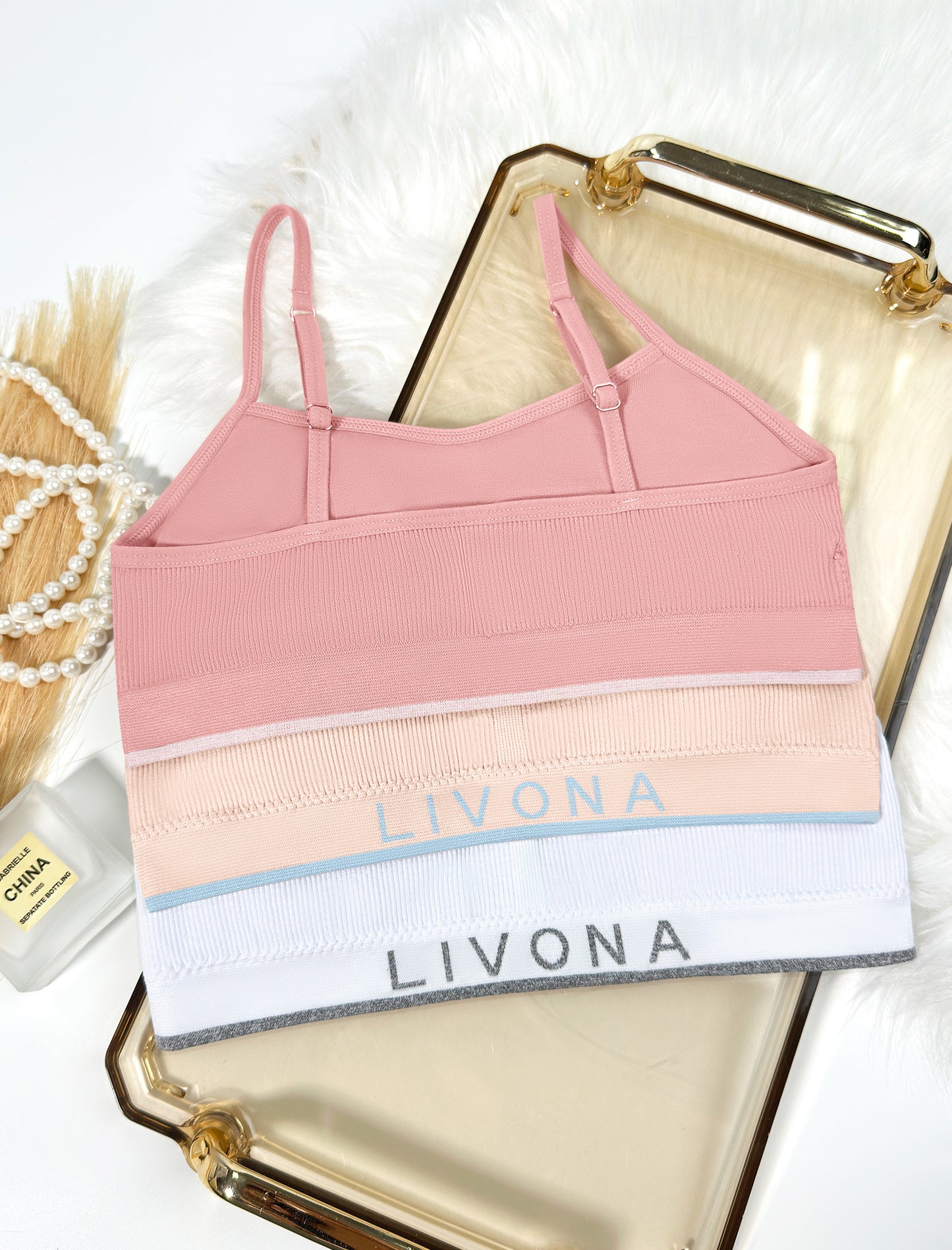 Livona 6 Pack Training Bras for Girls-Sports Bra for Teen Ribbed Wireless Bralette Fitness Padded Crop Cami Tank Top(6-14)
