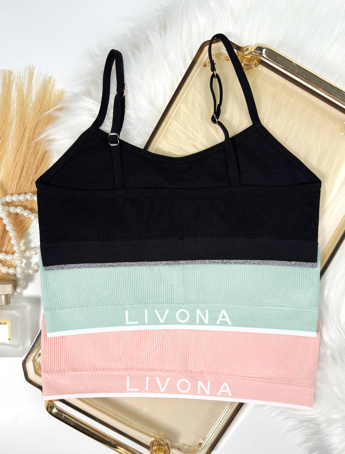Livona 6 Pack Training Bras for Girls-Sports Bra for Teen Ribbed Wireless Bralette Fitness Padded Crop Cami Tank Top(6-14)