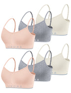 Livona 6 Pack Training Bras for Girls-Sports Bra for Teen Ribbed Wireless Bralette Fitness Padded Crop Cami Tank Top(6-14)