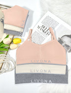 Livona 6 Pack Training Bras for Girls-Sports Bra for Teen Ribbed Wireless Bralette Fitness Padded Crop Cami Tank Top(6-14)