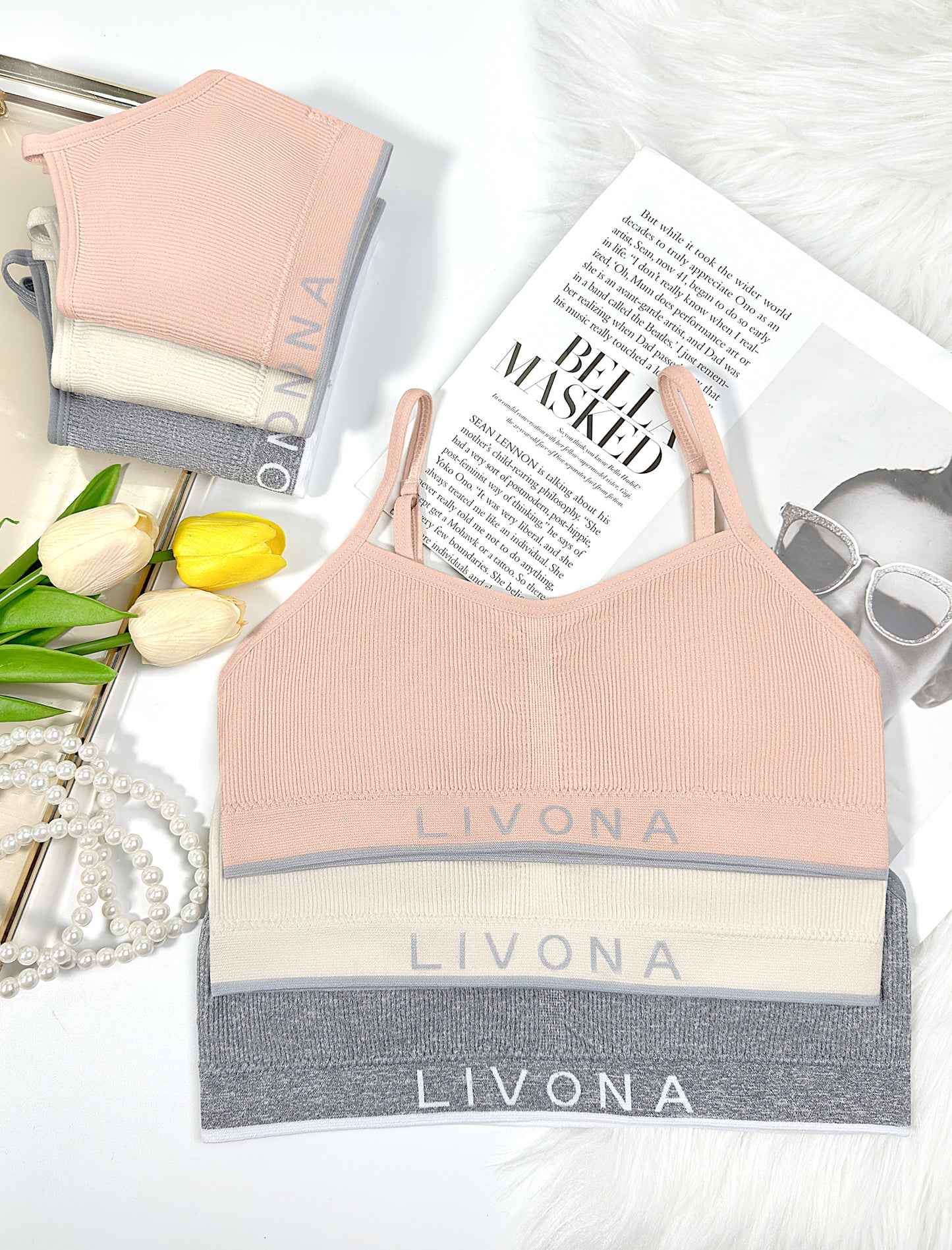 Livona 6 Pack Training Bras for Girls-Sports Bra for Teen Ribbed Wireless Bralette Fitness Padded Crop Cami Tank Top(6-14)