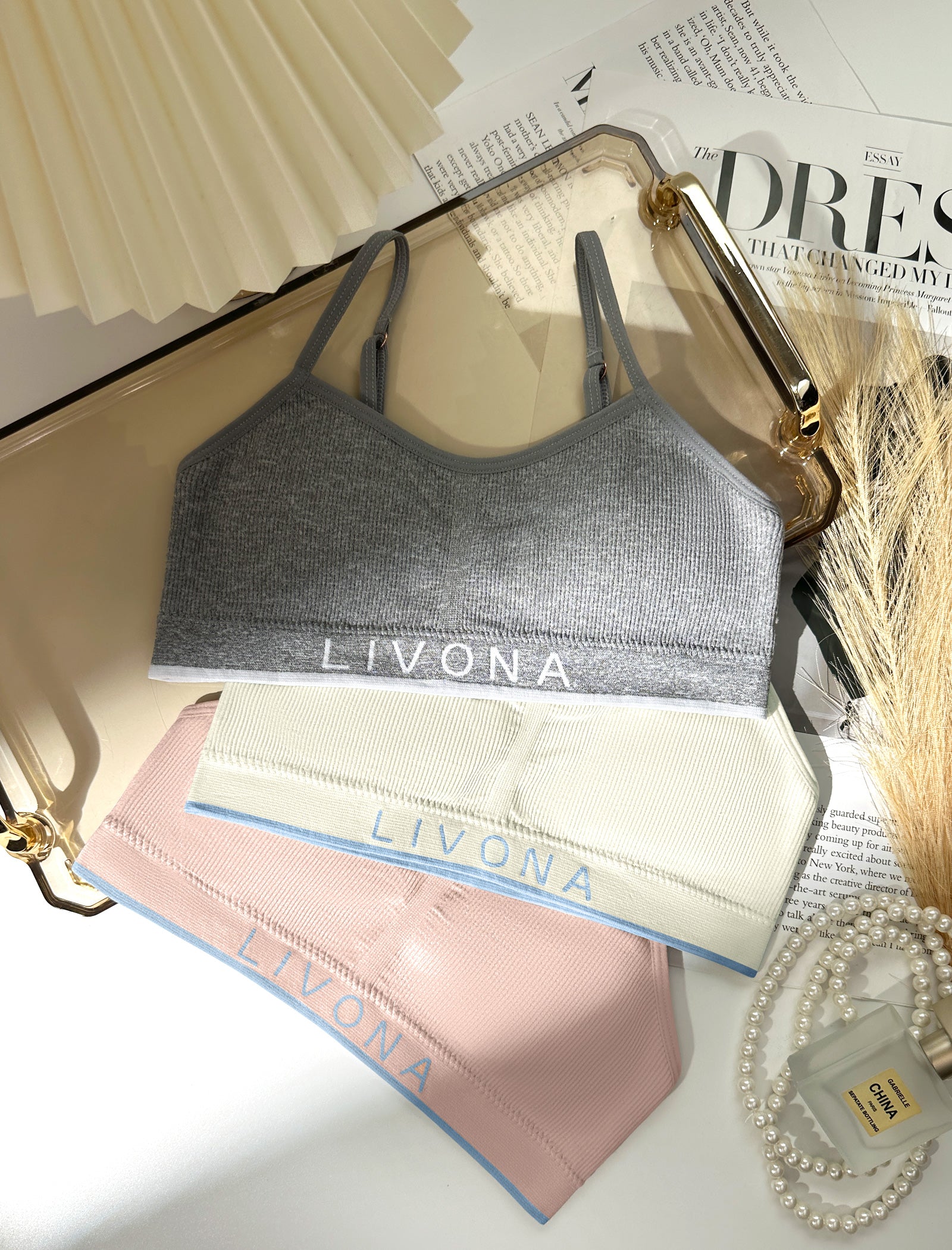 Livona 3 Pack Training Bras for Girls-Sports Bra for Teen Ribbed Wireless Bralette Fitness Padded Crop Cami Tank Top(6-14)