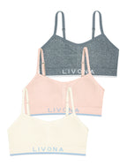 Livona 3 Pack Training Bras for Girls-Sports Bra for Teen Ribbed Wireless Bralette Fitness Padded Crop Cami Tank Top(6-14)