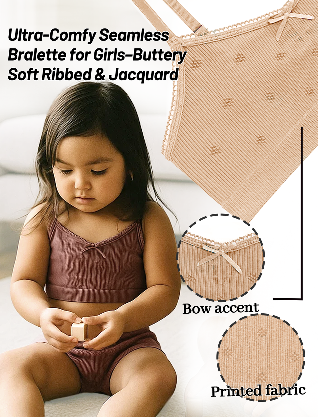Livona Ultra-Comfy Seamless Bralette for Girls–Buttery Soft Ribbed & Jacquard,No Padding – Effortless Comfort & Style