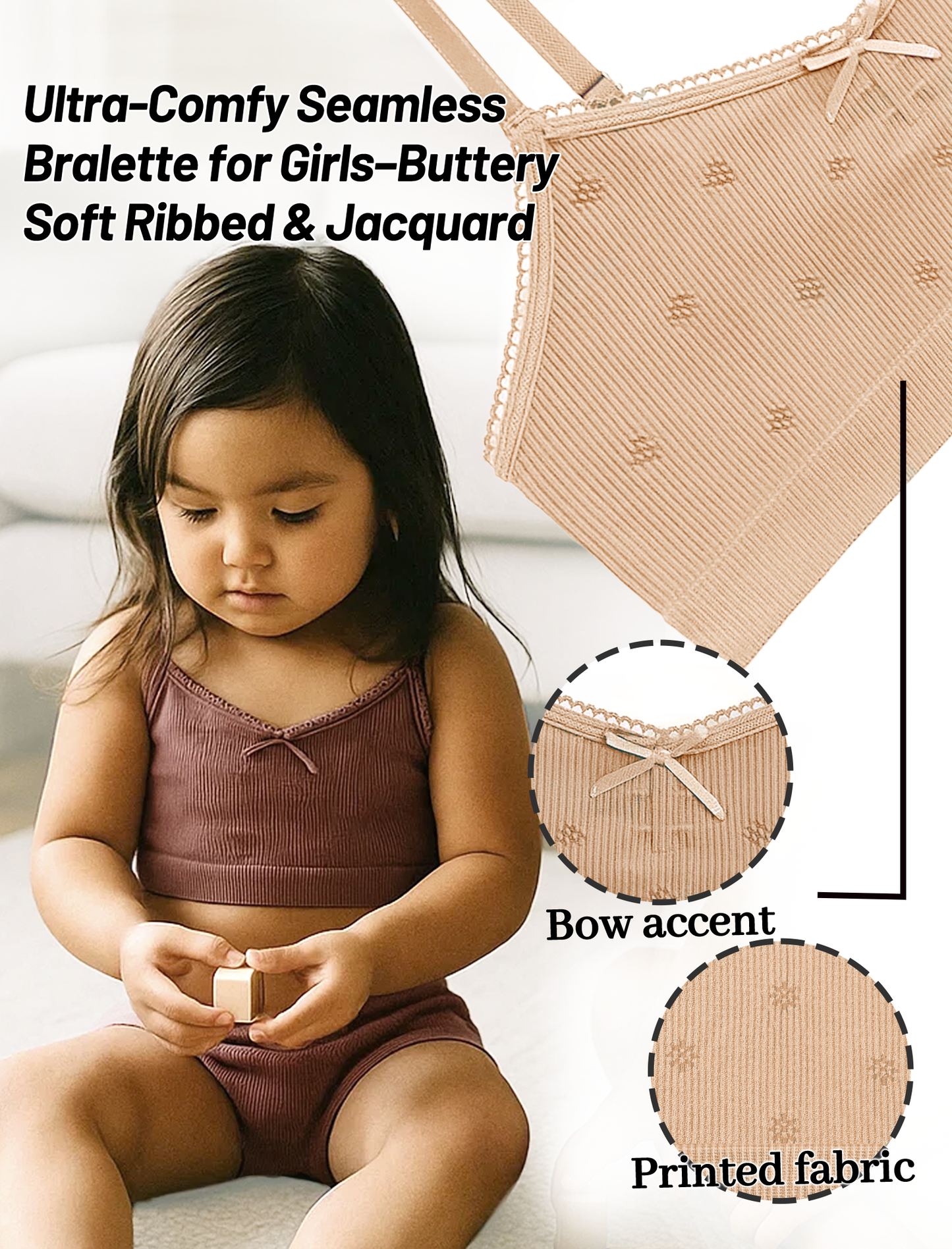 Livona Ultra-Comfy Seamless Bralette for Girls–Buttery Soft Ribbed & Jacquard,No Padding – Effortless Comfort & Style