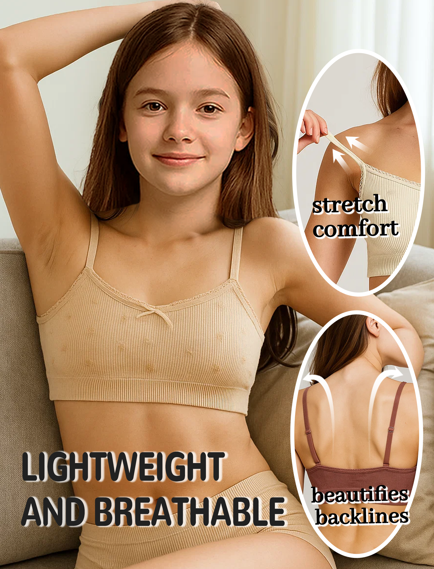 Livona 6 Pack Seamless Girls Bralette – Soft Ribbed & Jacquard Design, No Padding – Effortless Comfort & Style