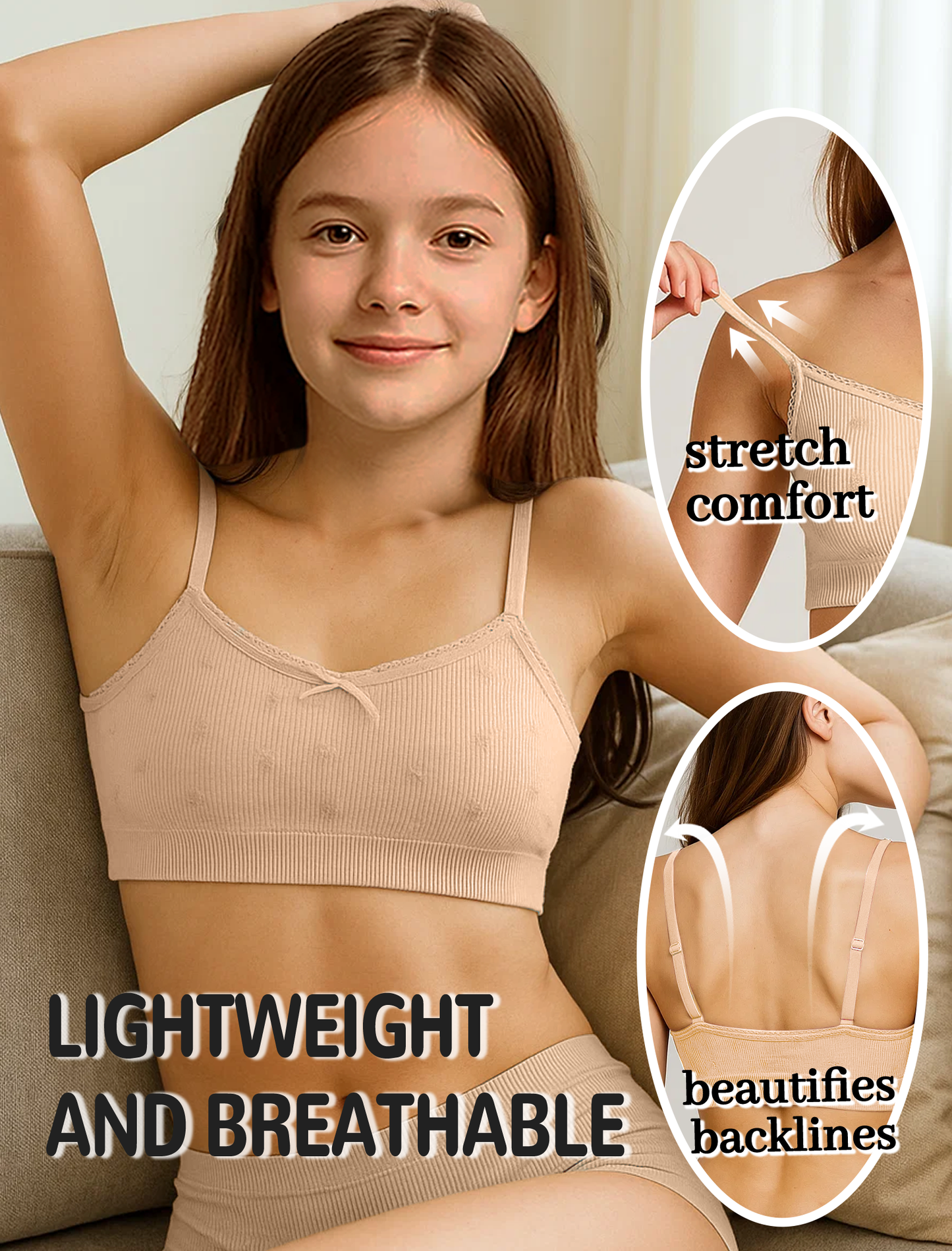 Livona Ultra-Comfy Seamless Bralette for Girls–Buttery Soft Ribbed & Jacquard,No Padding – Effortless Comfort & Style
