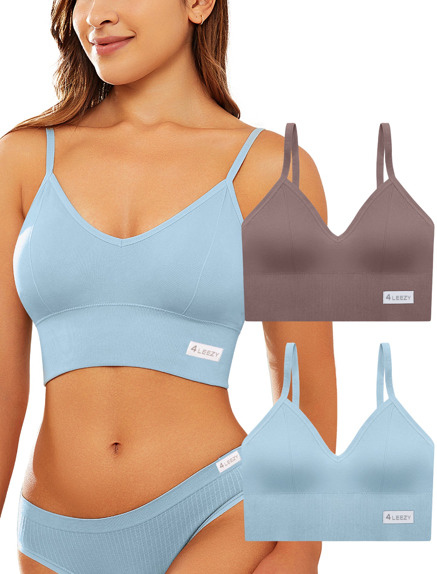 4Leezy 2 Pack Sports Bras for Women- Wireless Soft Workout Tops, Padded Seamless Fitness Bralettes, Adjustable Comfort Crop Cami Tank S-XXL