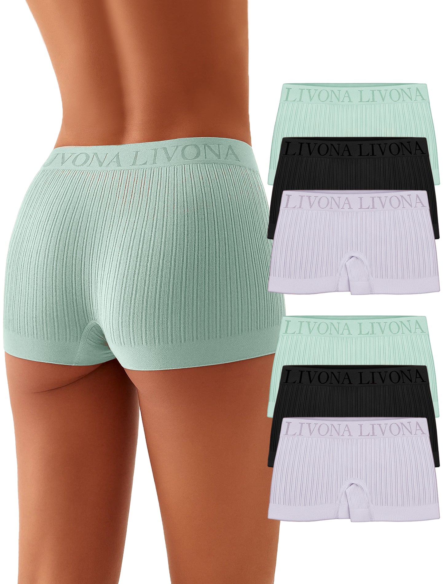 Livona 6-Pack Girls' Seamless Boyshort Underwear,Moisture-Wicking Kids Panties,No-Ride Design