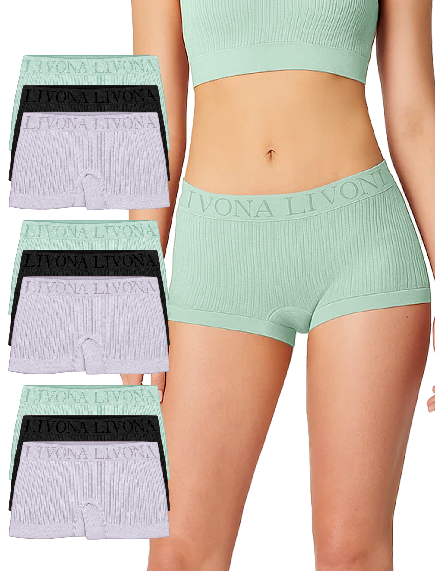 Livona 9-Pack Girls' Seamless Boyshort Underwear,Moisture-Wicking Kids Panties,No-Ride Design