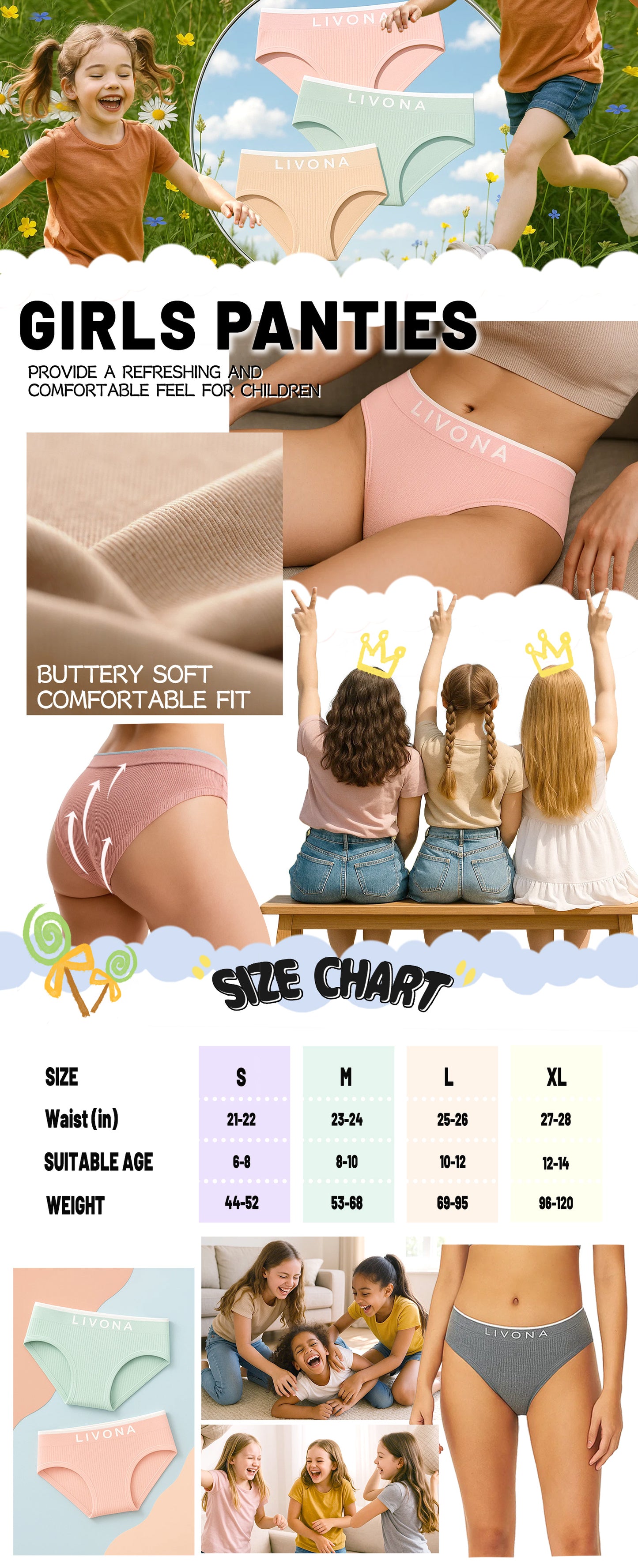 Livona Girls Seamless Ribbed Training Panties - Soft Sports Underwear for Teens