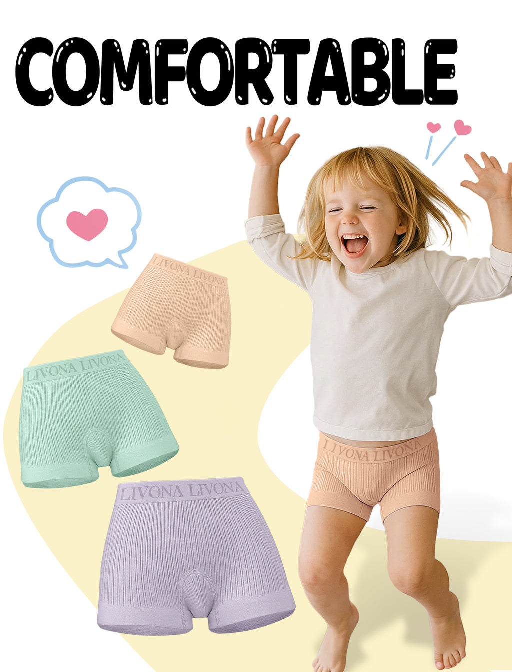 Livona 6-Pack Girls' Seamless Boyshort Underwear,Moisture-Wicking Kids Panties,No-Ride Design