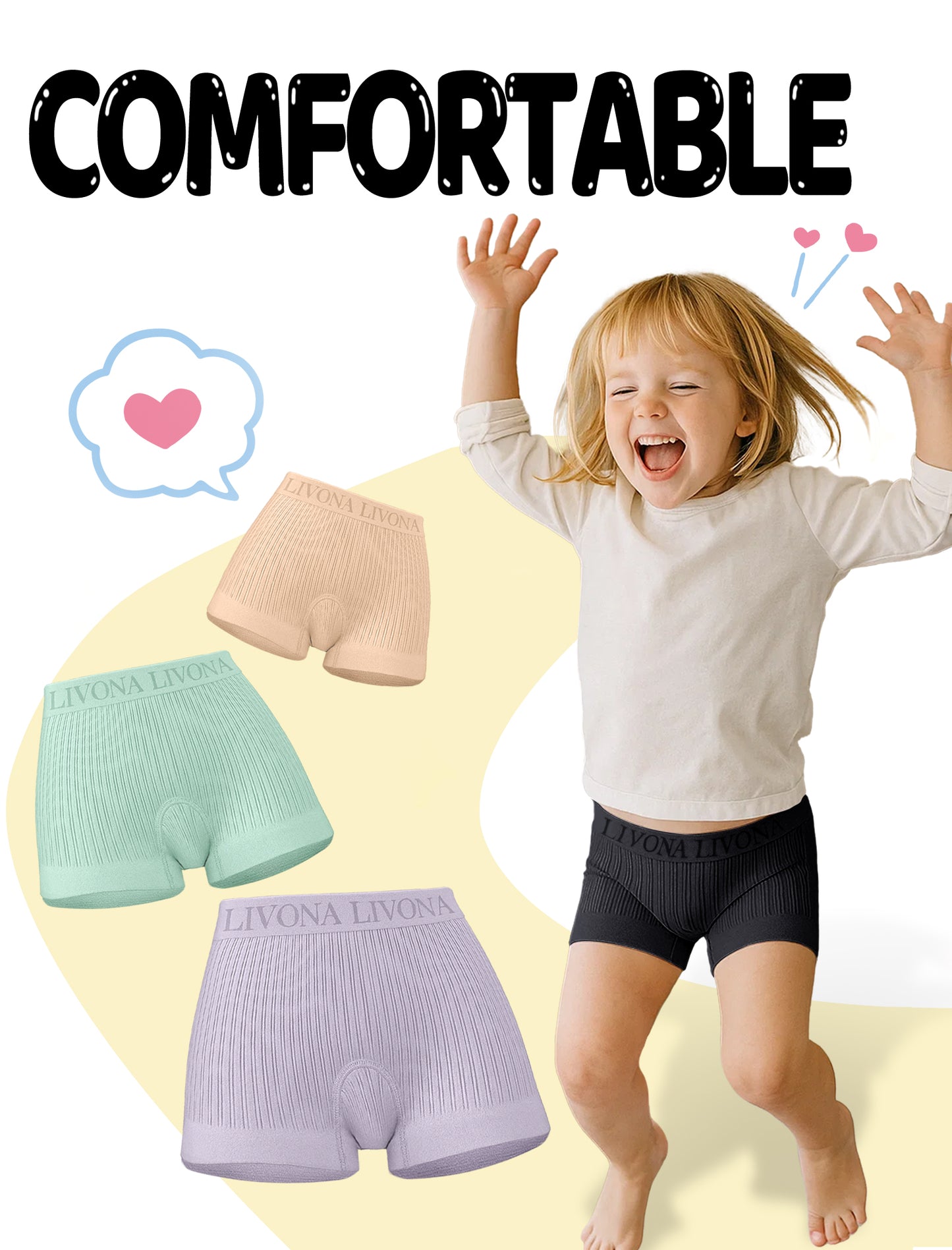 Livona Girls' Seamless Boyshort Underwear,Moisture-Wicking Kids Panties,No-Ride Design