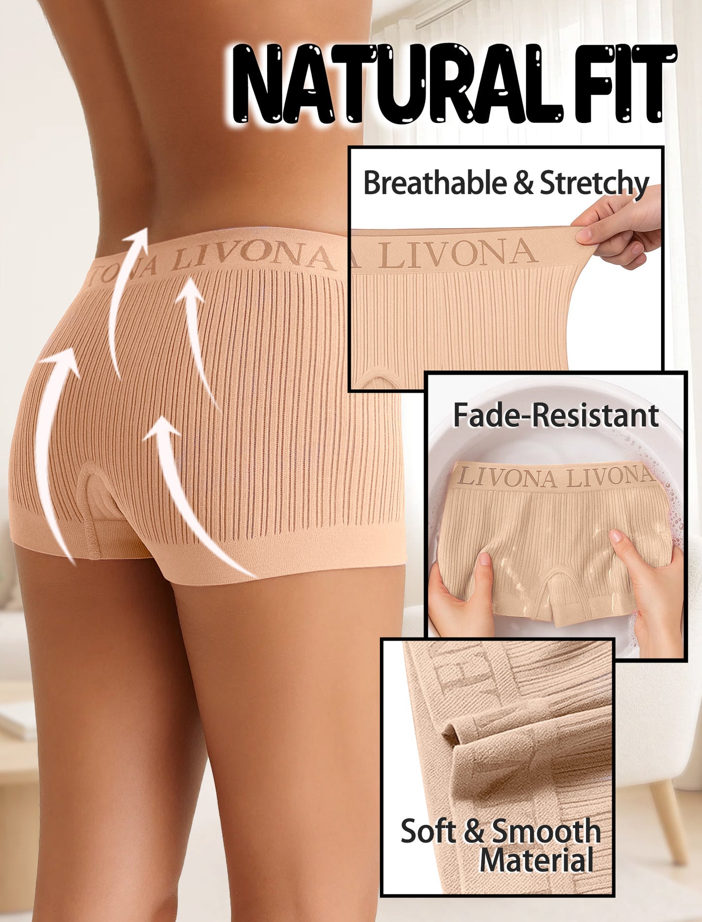 Livona 6-Pack Girls' Seamless Boyshort Underwear,Moisture-Wicking Kids Panties,No-Ride Design