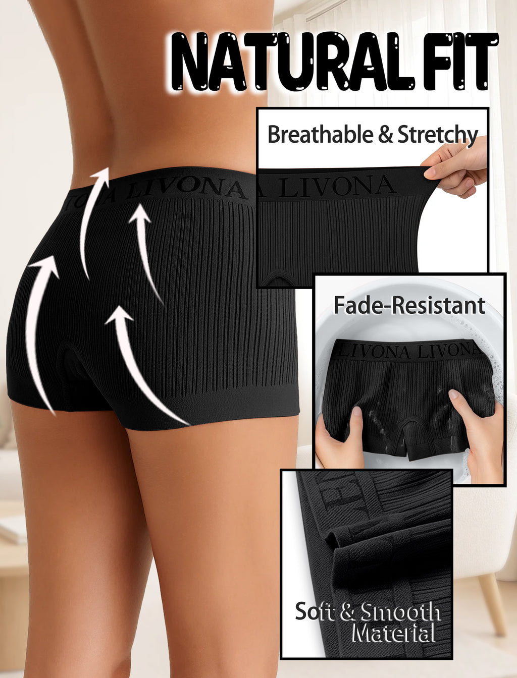 Livona 6-Pack Girls' Seamless Boyshort Underwear,Moisture-Wicking Kids Panties,No-Ride Design