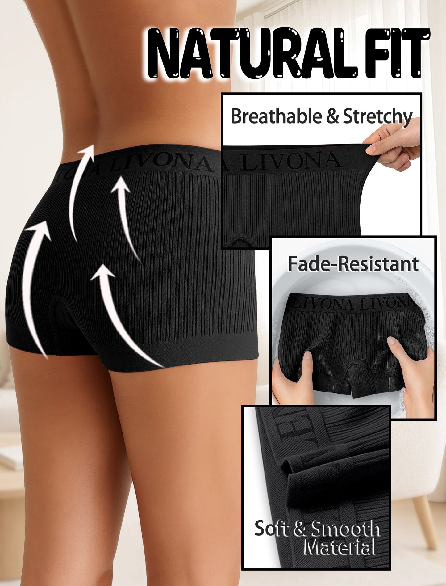 Livona 6-Pack Girls' Seamless Boyshort Underwear,Moisture-Wicking Kids Panties,No-Ride Design