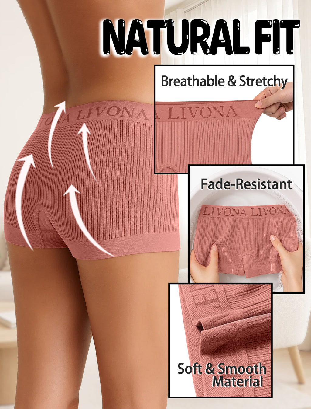 Livona 9-Pack Girls' Seamless Boyshort Underwear,Moisture-Wicking Kids Panties,No-Ride Design