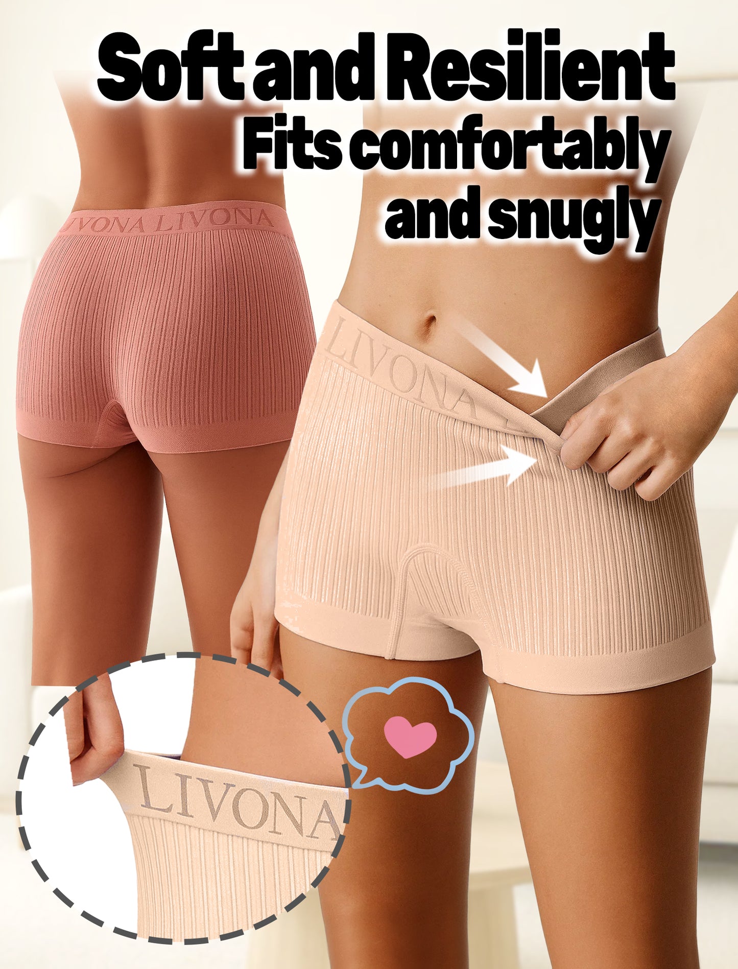 Livona 6-Pack Girls' Seamless Boyshort Underwear,Moisture-Wicking Kids Panties,No-Ride Design