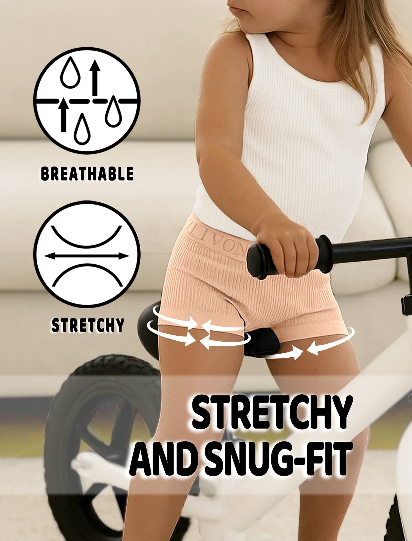 Livona Girls' Seamless Boyshort Underwear,Moisture-Wicking Kids Panties,No-Ride Design