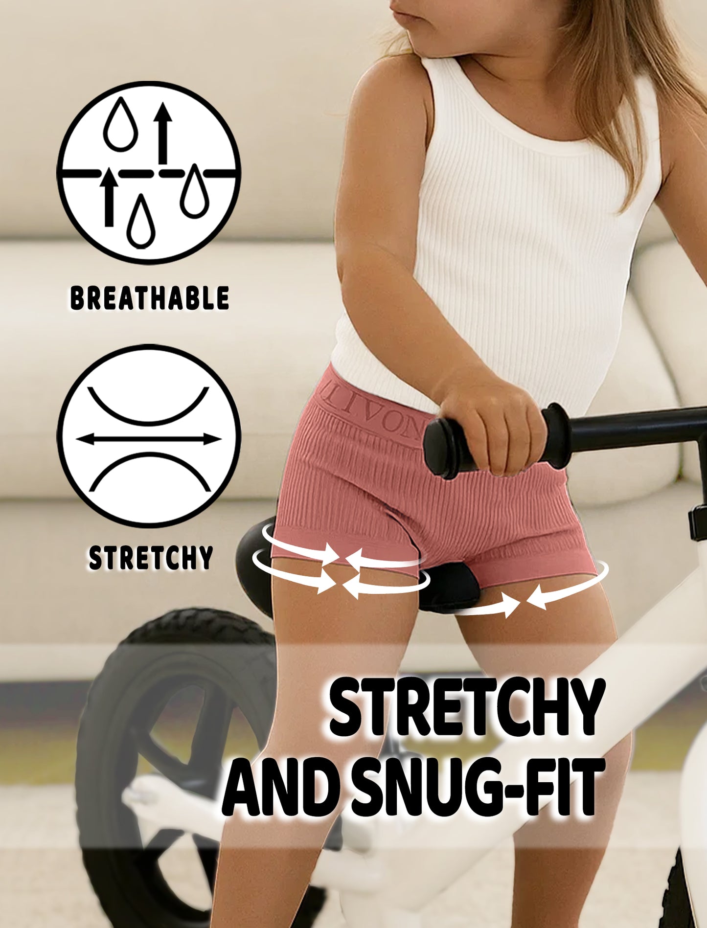 Livona 9-Pack Girls' Seamless Boyshort Underwear,Moisture-Wicking Kids Panties,No-Ride Design