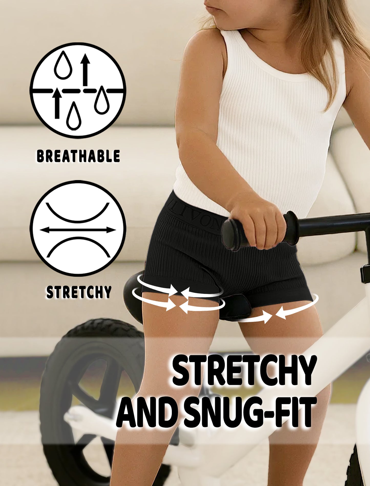 Livona 6-Pack Girls' Seamless Boyshort Underwear,Moisture-Wicking Kids Panties,No-Ride Design