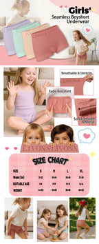 Livona 9-Pack Girls' Seamless Boyshort Underwear,Moisture-Wicking Kids Panties,No-Ride Design
