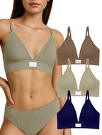 Livona 3 Pack Sports Bras for Women - V-Neck Wireless Bralettes with Support Comfort Plunge Padded Fitness Cami Crop S-XXL