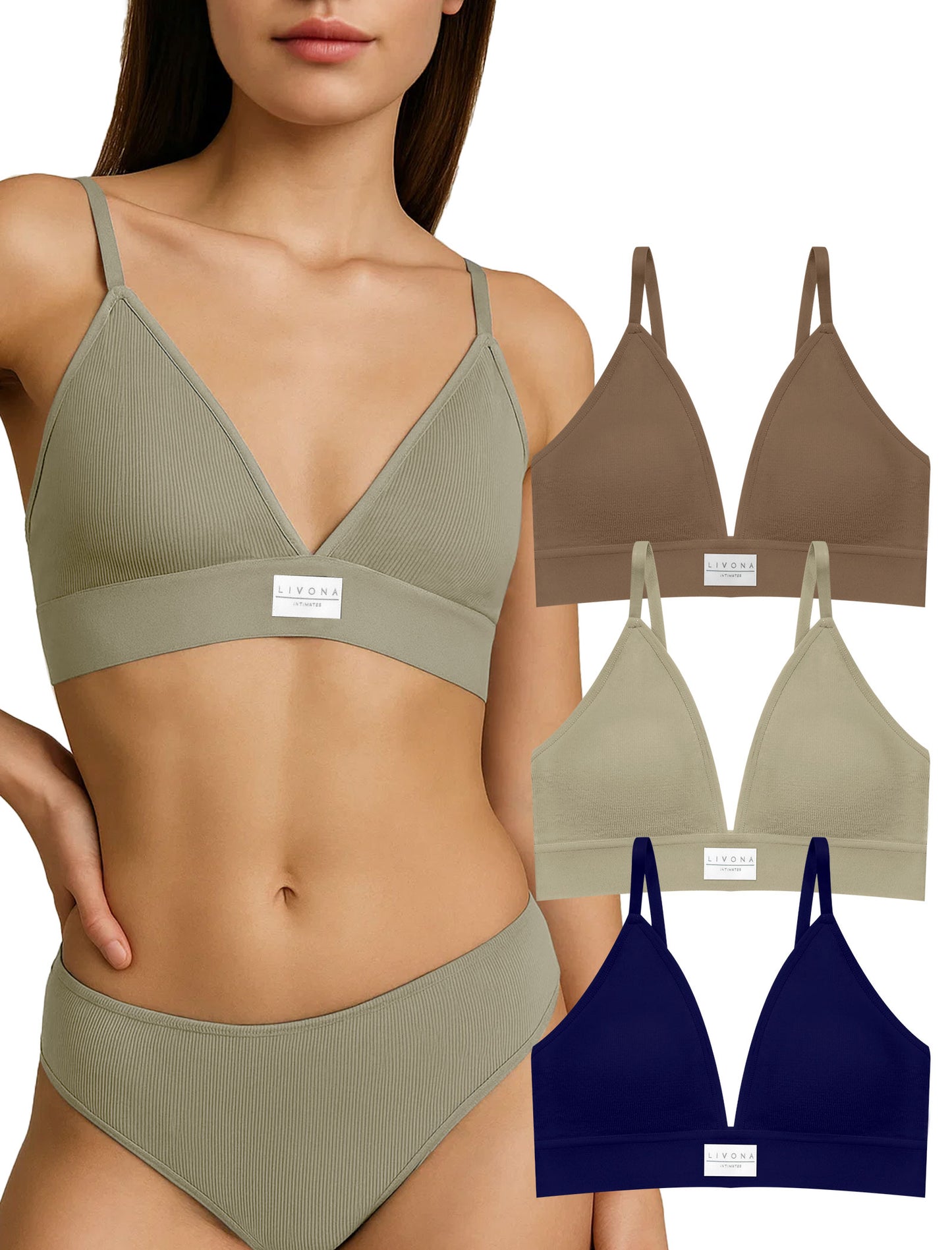 Livona 3 Pack Sports Bras for Women - V-Neck Wireless Bralettes with Support Comfort Plunge Padded Fitness Cami Crop S-XXL