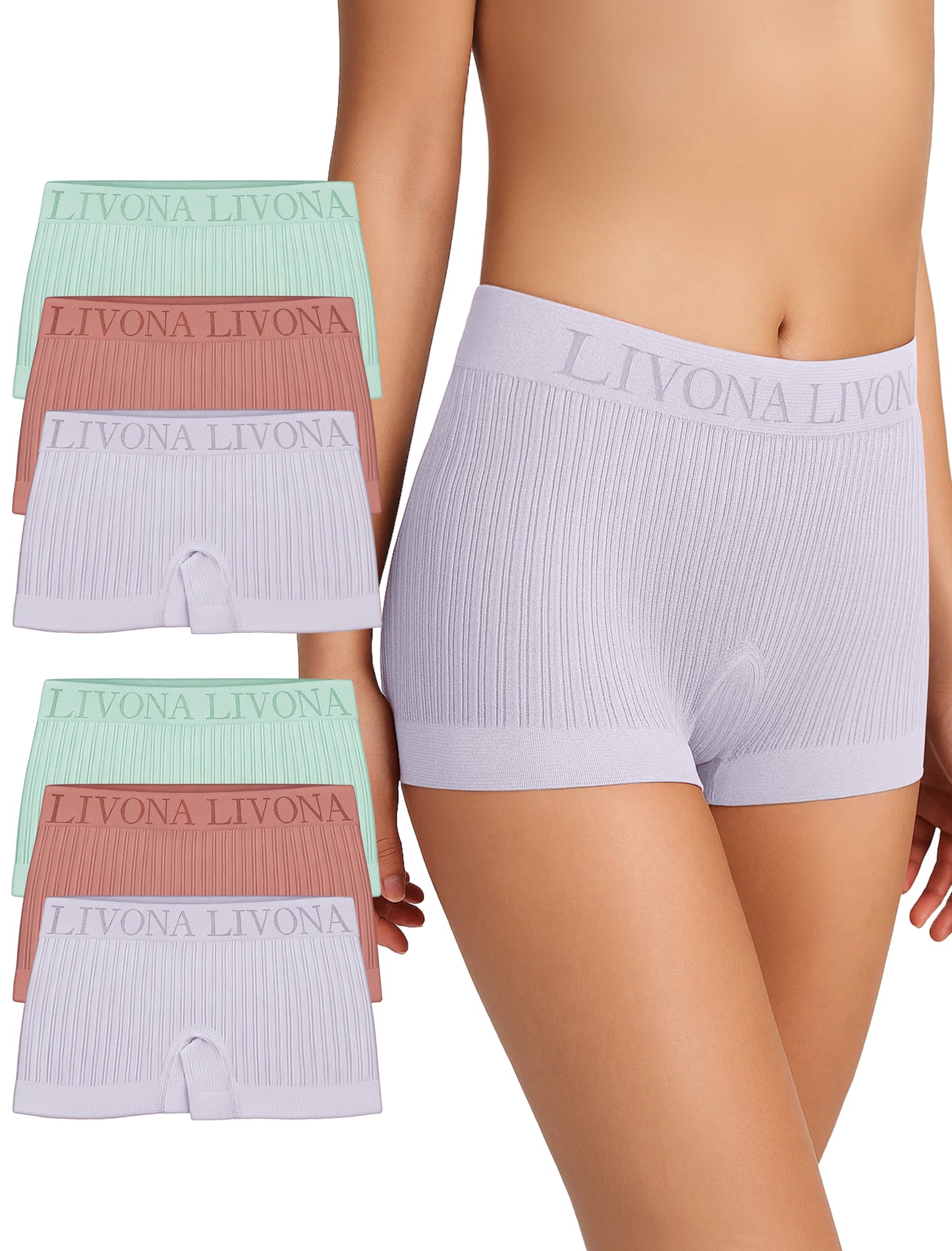 Livona 6-Pack Girls' Seamless Boyshort Underwear,Moisture-Wicking Kids Panties,No-Ride Design