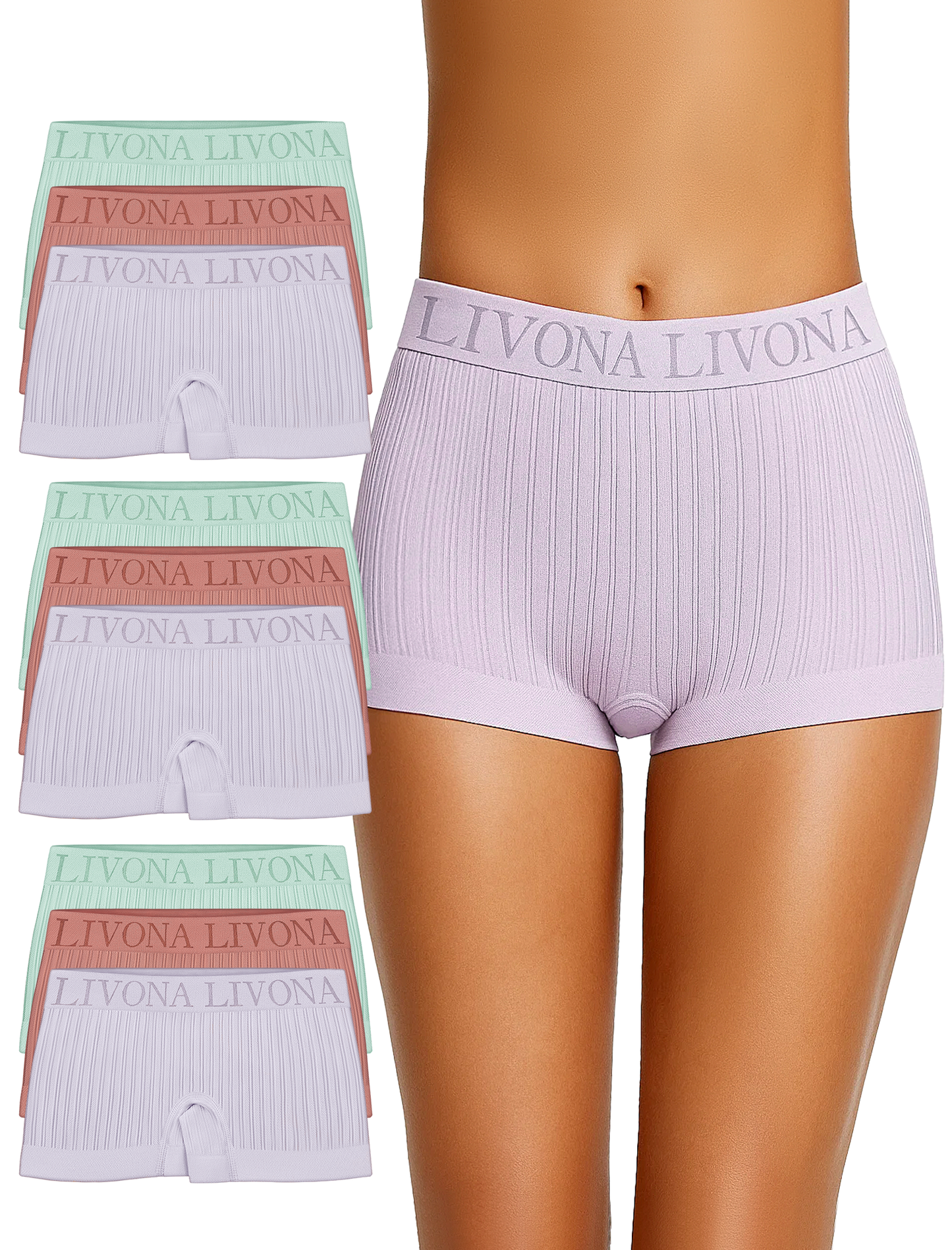 Livona 9-Pack Girls' Seamless Boyshort Underwear,Moisture-Wicking Kids Panties,No-Ride Design