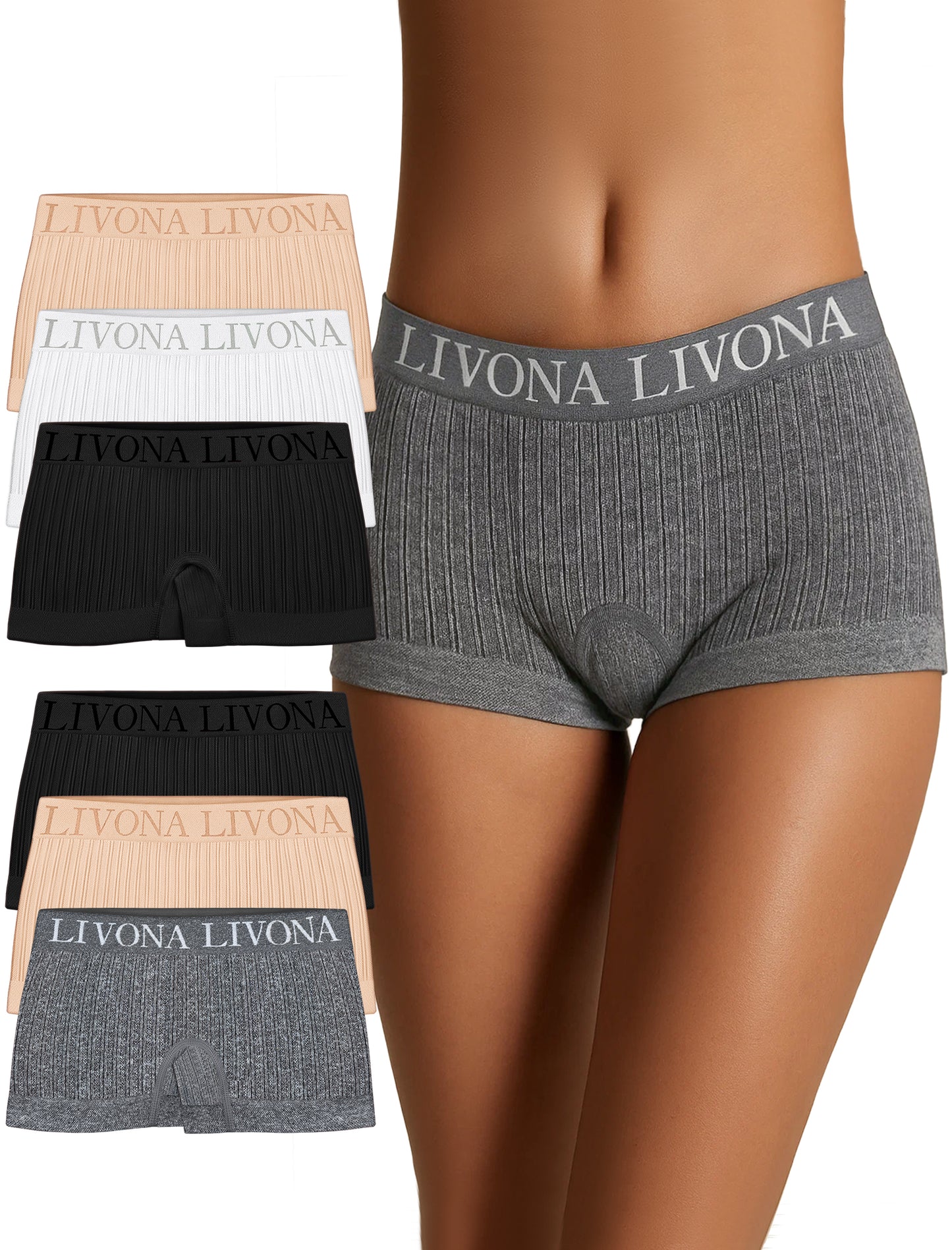 Livona 6-Pack Girls' Seamless Boyshort Underwear,Moisture-Wicking Kids Panties,No-Ride Design