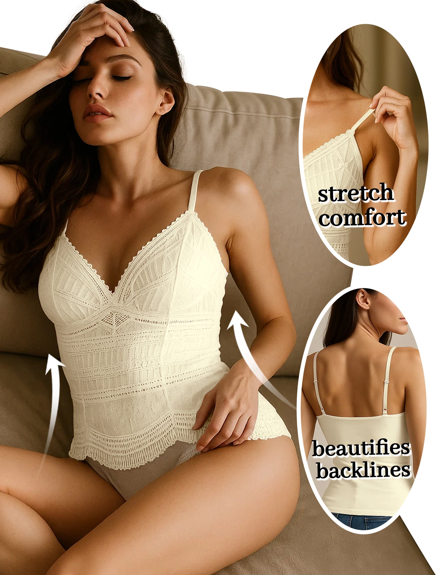 Livona Women's Lace Camisole with Built-in Bra, Wireless Comfort, Adjustable Spaghetti Straps – Soft Padded Tank Top