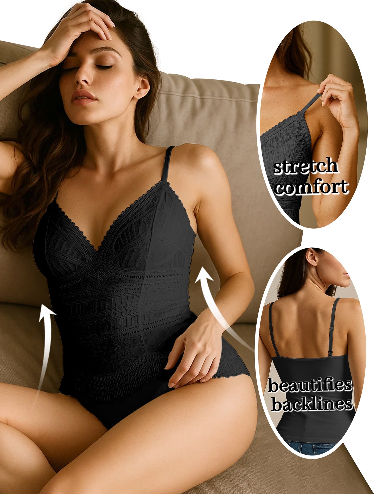 Livona Women's Lace Camisole with Built-in Bra, Wireless Comfort, Adjustable Spaghetti Straps – Soft Padded Tank Top